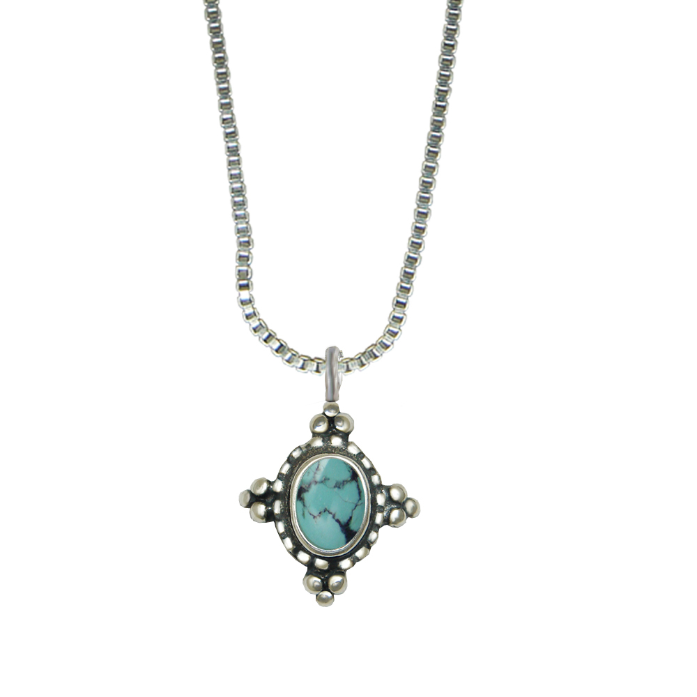 Sterling Silver Little Chinese Turquoise Pendant Necklace